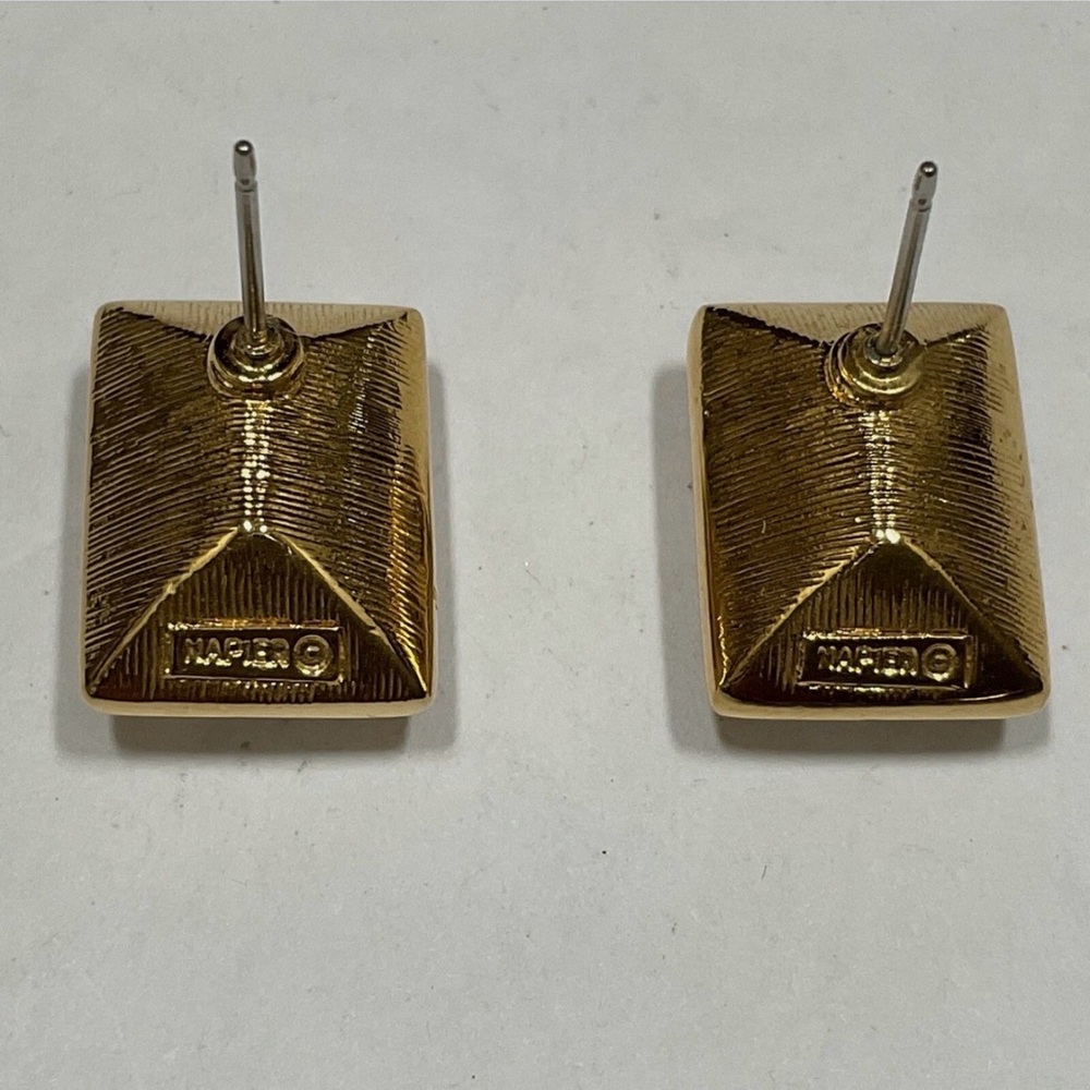 Napier Gold Tone Rectangular Stud Earrings - image 2